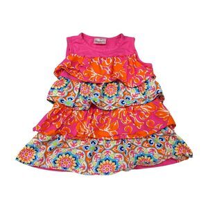 Hanna Andersson Pink Orange Hawaiian Colorful Tiered Tank Top Girls Size 120 6 7